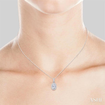 5x3 MM Oval Shape White Topaz and 1/20 Ctw Single Cut Diamond Halo Semi-Precious Pendant with Chain in 10K White Gold